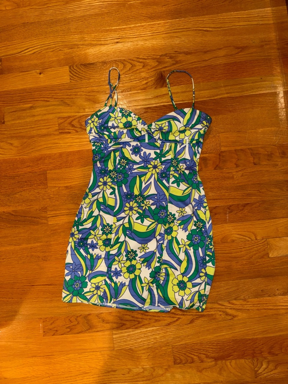Zara Floral Sundress with Spaghetti Straps in Blue, Green & Yellow